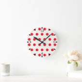 Red Polka Dot Retro Design Ronde Klok (Huis)