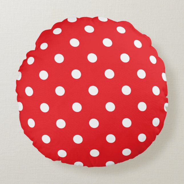 Red Polka Dot Rond Kussen (Voorkant)
