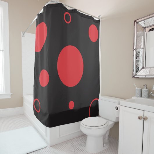 Red Polka Dot Shower Curtain Douchegordijn (In situ)