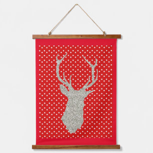 Red Polka Dot Silver Glitter Deer Holiday Hangend Wandkleed