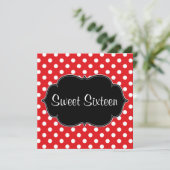 Red Polka Dot Sweet 16 Birthday Party Kaart (Staand voorkant)