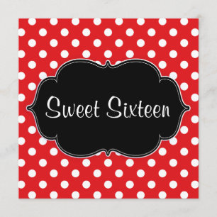 Red Polka Dot Sweet 16 Birthday Party Kaart