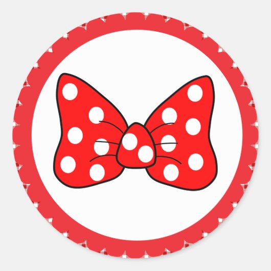 Red Polka Dots Bow op witte achtergrond Klassieke Ronde Sticker (Voorkant)