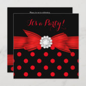 Red Polka Dots Diamond Bow Black Kaart (Voorkant / Achterkant)