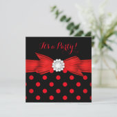 Red Polka Dots Diamond Bow Black Kaart (Staand voorkant)