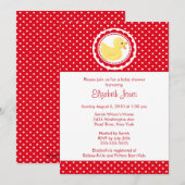 Red Polka Dots Duck Baby shower Kaart (Voorkant / Achterkant)