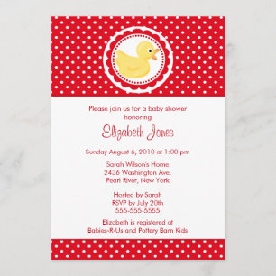 Red Polka Dots Duck Baby shower Kaart