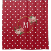 Red Polka Dots Elegant  Rozen Cute Monogram Douchegordijn (Voorkant)
