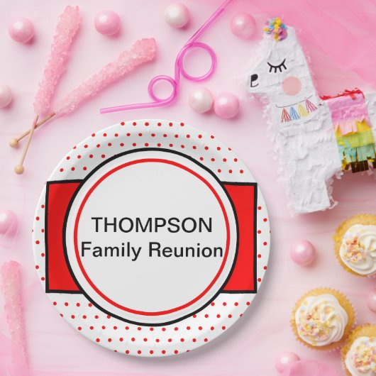 Red Polka Dots Family Reunion Papieren Bordje (Feest)