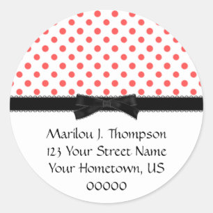 Red Polka Dots met Black Bow Address Stickers