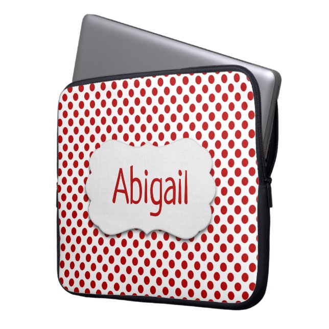 Red Polka Dots met naam Laptop Sleeve (Voorkant Links)
