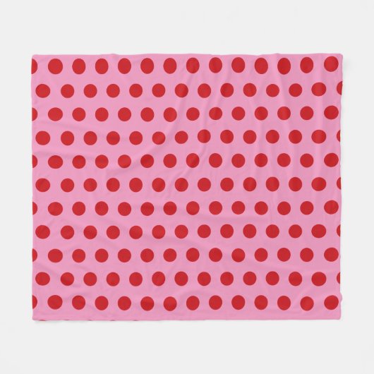 Red Polka Dots on Pink Fleece Deken (Voorkant (Horizontaal))