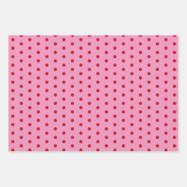 Red Polka Dots on Pink Inpakpapier Vel