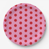 Red Polka Dots on Pink Papieren Bordje (Voorkant)