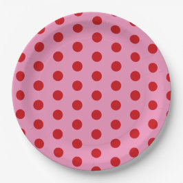 Red Polka Dots on Pink Papieren Bordje