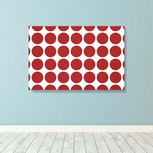 Red Polka Dots on White Canvas Afdruk (Insitu (Houten vloer))