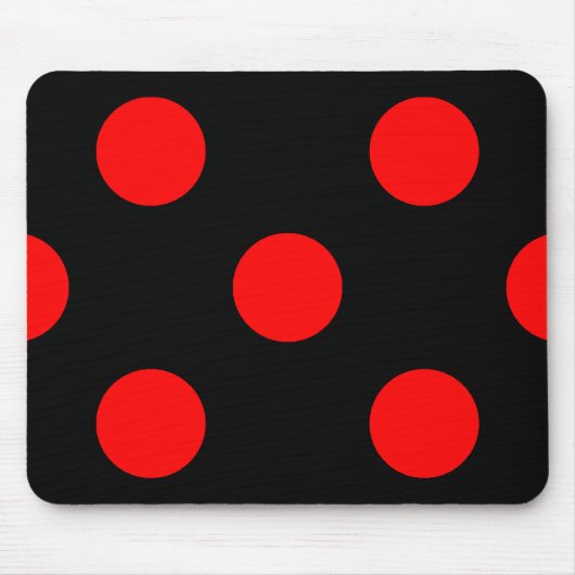 Red Polka Dots op Black Mousepad Muismat (Voorkant)