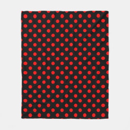 Red Polka Dots Pattern on Black Background Fleece Deken