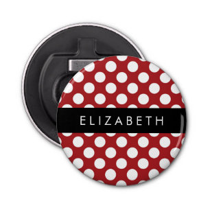 Red Polka Dots, Polka Dot Pattern, Jouw naam Button Flesopener