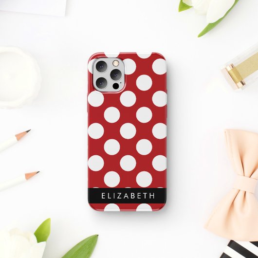 Red Polka Dots, Polka Dot Pattern, Jouw naam Case-Mate iPhone Case