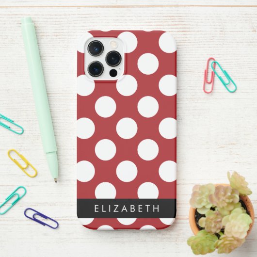 Red Polka Dots, Polka Dot Pattern, Jouw naam iPhone Hoesje (Op bureau)
