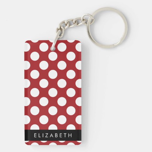 Red Polka Dots, Polka Dot Pattern, Jouw naam Sleutelhanger (achterkant)