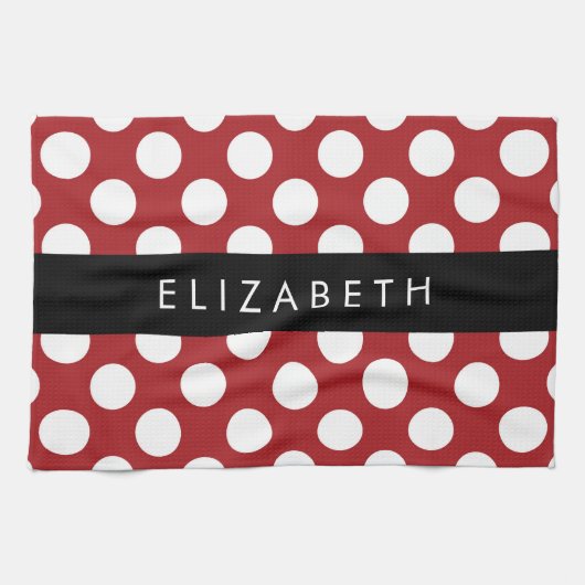 Red Polka Dots, Polka Dot Pattern, Jouw naam Theedoek (Horizontaal)