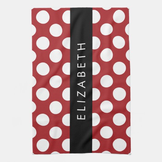 Red Polka Dots, Polka Dot Pattern, Jouw naam Theedoek (Verticaal)