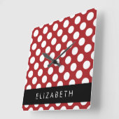 Red Polka Dots, Polka Dot Pattern, Jouw naam Vierkante Klok (Hoek)