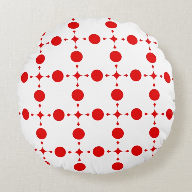 Red Polka Dots, Polka Dot Pattern, Stippen, gedopt Rond Kussen (Voorkant)
