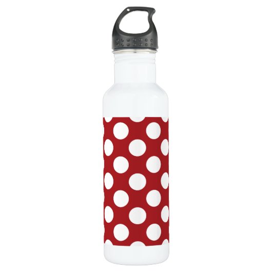 Red Polka Dots, Polka Dot Pattern, Stippen, gedopt Waterfles (Voorkant)