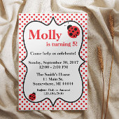 Red Polkadot Ladybug Birthday Party Invitation Kaart