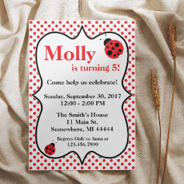 Red Polkadot Ladybug Birthday Party Invitation Kaart