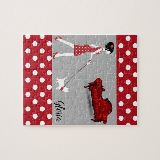 Red Polkadot Paris Frankrijk Jigzaag Puzzle Legpuzzel (Horizontaal)