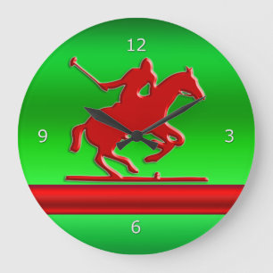 Red Polo Player on green metallic effect field Grote Klok