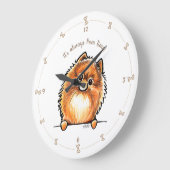 Red Pomeranian Altijd Pom Time Personalized Grote Klok (Hoek)