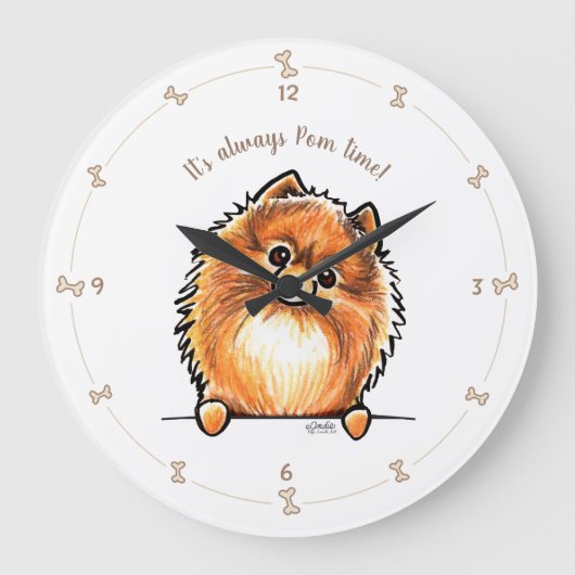 Red Pomeranian Altijd Pom Time Personalized Grote Klok (Voorkant)
