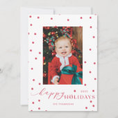 Red Pompoms Polka Dot Photo Holiday Card Kaart (Voorkant)