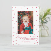 Red Pompoms Polka Dot Photo Holiday Card Kaart (Staand voorkant)