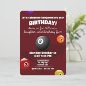 Red Pool Table Billiards Snooker Birthday Party Kaart (Staand voorkant)