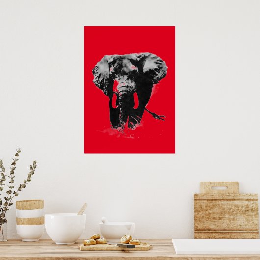 Red Pop Art Elephant Poster (Keuken)