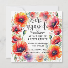 Red Poppie Waterverf Engagement Party Invitation Save The Date