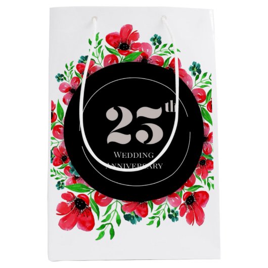 Red Poppies 25ste bruiloft Jubileum Medium Cadeauzakje (Voorkant)