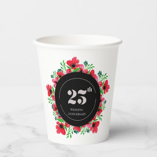 Red Poppies 25ste bruiloft Jubileum Papieren Bekers (Voorkant)