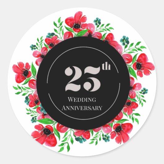 Red Poppies 25ste bruiloft Jubileum Ronde Sticker (Voorkant)