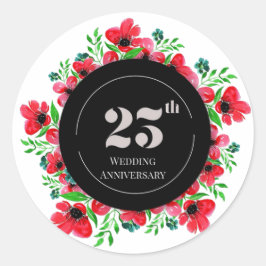 Red Poppies 25ste bruiloft Jubileum Ronde Sticker