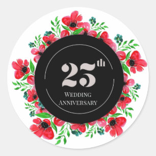 Red Poppies 25ste bruiloft Jubileum Ronde Sticker