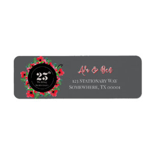Red Poppies 25th Wedding Jubileum Adres Etiket