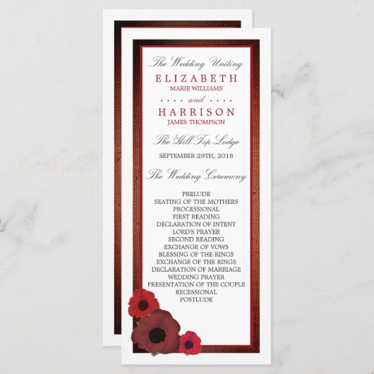 Red Poppies and Burlap Wedding Programme Programmakaart (Voorkant / Achterkant)