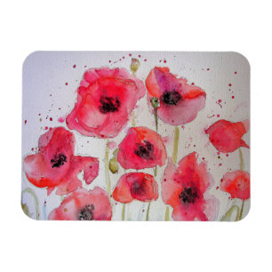 Red Poppies art Waterverf Birthday Magnet Magneet